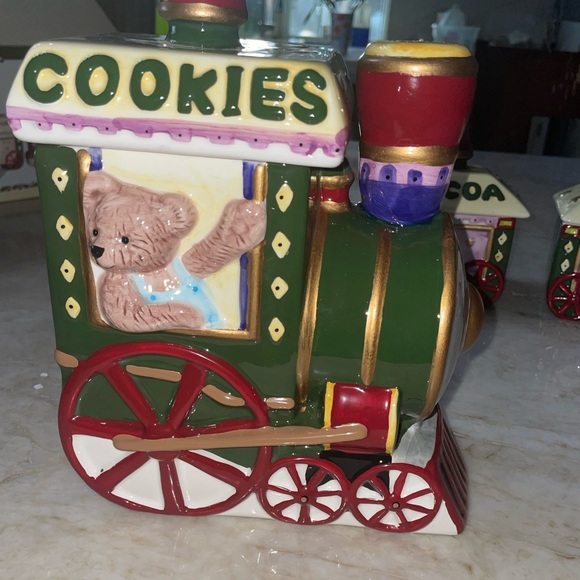 VTG Christmas Bear Train Cookie Jar Cocoa Cart Marshmallow Car - Picture 12 of 14